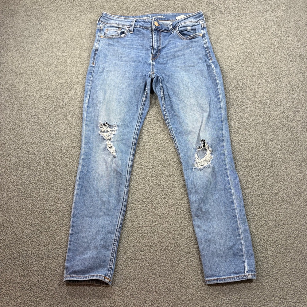 Old Navy Jeans Womens 8 Petite Blue Rockstar Skinny Mid Rise Ripped 204486-00